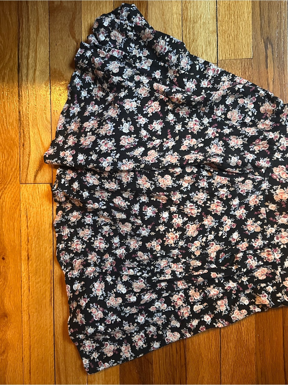 Urban Outfitters Black Floral Skater Skirt with Pink and Cream Blossoms